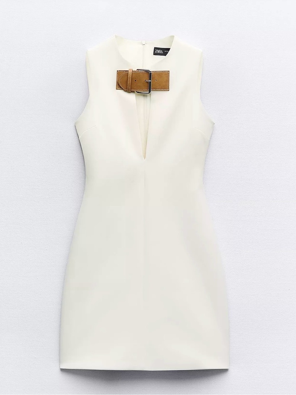 Zara Cream Mini Dress with Tan Buckle